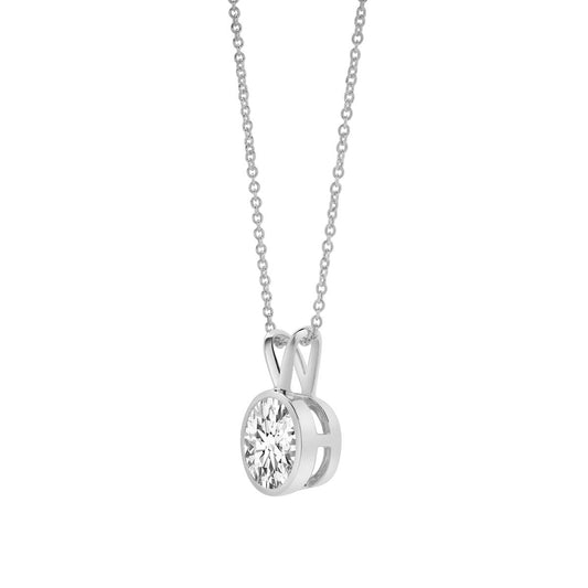 Mauli Jewels 1.00 Carat Round Diamond Solitaire Necklace for Women - 14k White Gold, Color E, VS1 Clarity, V-Bale Setting