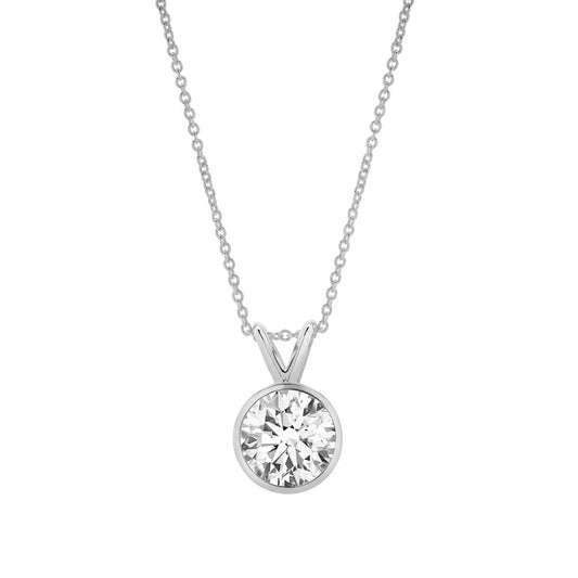 Mauli Jewels 1.00 Carat Round Diamond Solitaire Necklace for Women - 14k White Gold, Color E, VS1 Clarity, V-Bale Setting