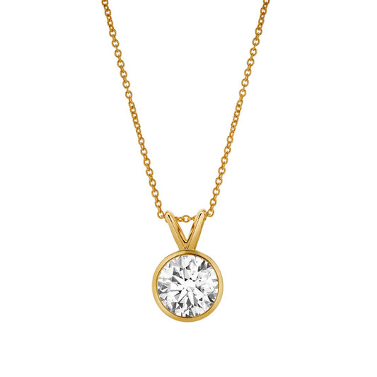 Mauli Jewels 1.50 Carat Round Diamond Solitaire Necklace for Women - 14k Yellow Gold, Color E, VVS2 Clarity, V-Bale Setting