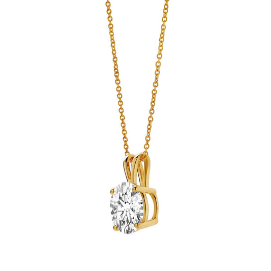 Mauli Jewels 3.00 Carat Round Solitaire Diamond Pendant Necklace for Women | 14k Yellow Gold, D Color, VVS2 Clarity, Classic 4 Prong Setting