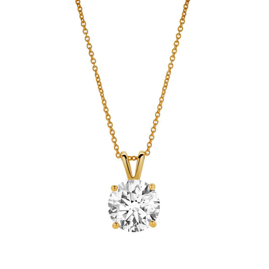 Mauli Jewels 3.00 Carat Round Solitaire Diamond Pendant Necklace for Women | 14k Yellow Gold, D Color, VVS2 Clarity, Classic 4 Prong Setting