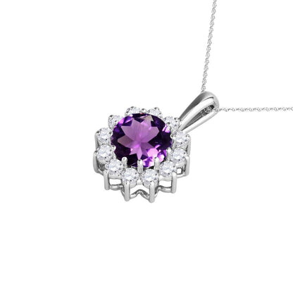 Mauli Jewels Engagement Necklace for Women 0.45 Carat Round Shaped Amethyst and Diamond Pendant 4-prong 10K White Gold