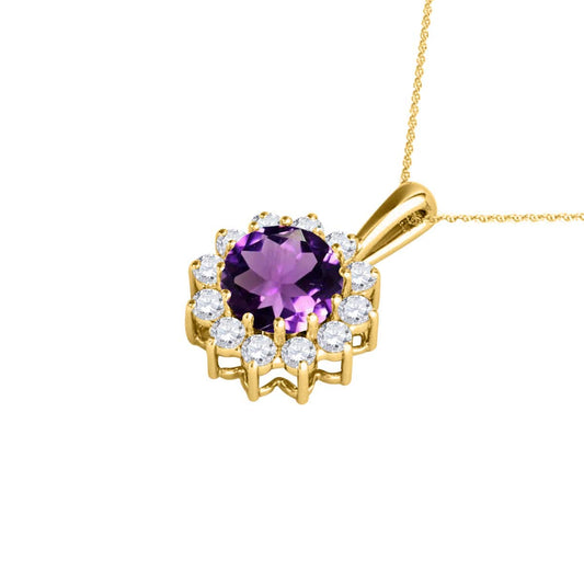 Mauli Jewels Engagement Necklace for Women 0.45 Carat Round Shaped Amethyst and Diamond Pendant 4-prong 10K Yellow Gold