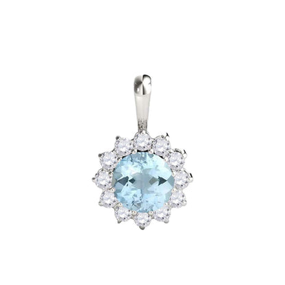 Mauli Jewels Engagement Necklace for Women 0.50 Carat Round Shaped Aquamarine and Diamond Pendant 4-prong 10K White Gold