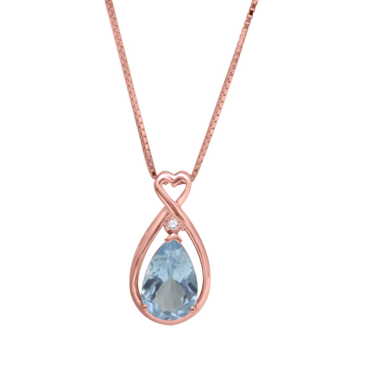 MauliJewels Necklace for Women 3.20 Carat Pear Shape Aquamarine & Diamond Gemstone Pendant Rose Gold plated Over 925 Sterling Silver Mauli Jewels