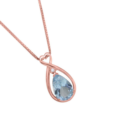 MauliJewels Necklace for Women 3.20 Carat Pear Shape Aquamarine & Diamond Gemstone Pendant Rose Gold plated Over 925 Sterling Silver Mauli Jewels