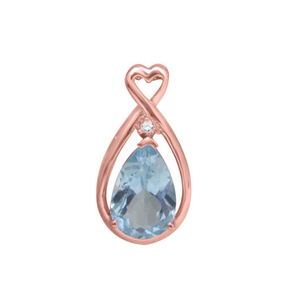 MauliJewels Necklace for Women 3.20 Carat Pear Shape Aquamarine & Diamond Gemstone Pendant Rose Gold plated Over 925 Sterling Silver Mauli Jewels