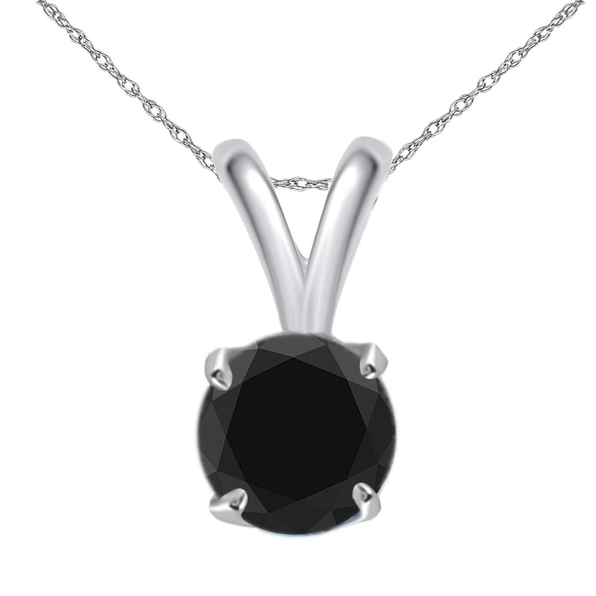 Mauli Jewels Engagement Necklace for Women 0.75 Carat Round Black Diamond Solitaire Pendant 4-prong 14K White Gold Mauli Jewels