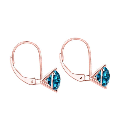 MauliJewels 0.50 Carat 3-Prong Round Blue Diamond Martini Leverback Earrings 14K Rose White Yellow Gold Mauli Jewels