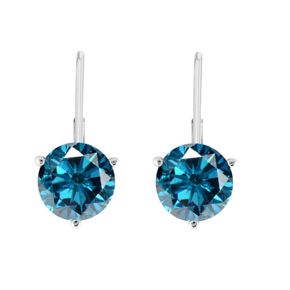 MauliJewels 0.50 Carat 3-Prong Round Blue Diamond Martini Leverback Earrings 14K Rose White Yellow Gold Mauli Jewels