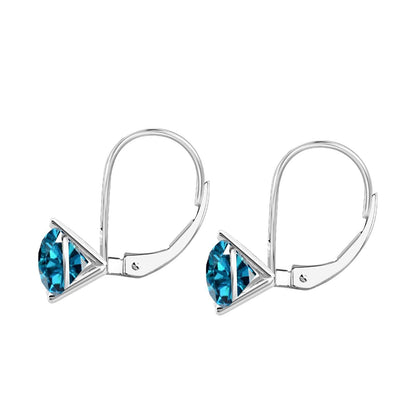 MauliJewels 0.50 Carat 3-Prong Round Blue Diamond Martini Leverback Earrings 14K Rose White Yellow Gold Mauli Jewels