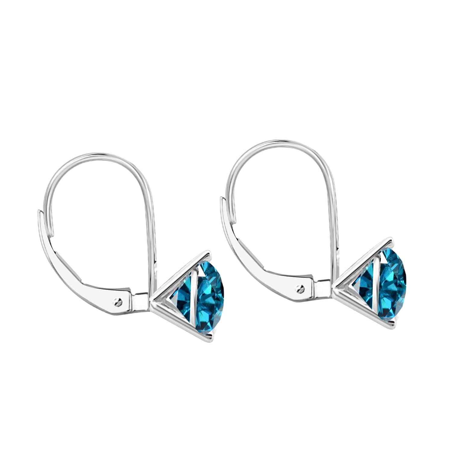 MauliJewels 0.50 Carat 3-Prong Round Blue Diamond Martini Leverback Earrings 14K Rose White Yellow Gold Mauli Jewels