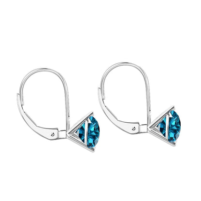 MauliJewels 0.50 Carat 3-Prong Round Blue Diamond Martini Leverback Earrings 14K Rose White Yellow Gold Mauli Jewels