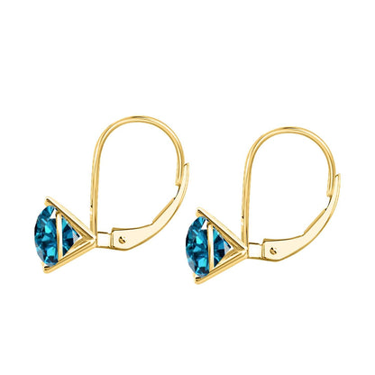 MauliJewels 0.50 Carat 3-Prong Round Blue Diamond Martini Leverback Earrings 14K Rose White Yellow Gold Mauli Jewels