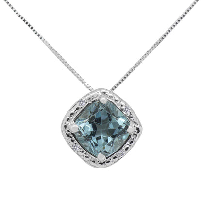 MauliJewels Blue Topaz and White Diamond Pendant Necklace for Women (2.65 Cttw) – A Timeless Gemstone Birthstone Cushion cut with 18" chain Mauli Jewels