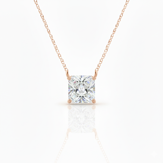 Mauli Jewels 9.00 Carat Cushion Cut Moissanite Pendant Necklace for Women, EF-VS1 Clarity, 14K Gold Over 925 Sterling Silver with Silver Cable Chain – Rose, White & Yellow Gold