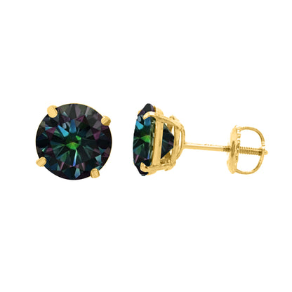 Rainbow Green Moissanite Screwback Stud Earrings in 14K Gold | GRA Certified D-VVS1 Mauli Jewels