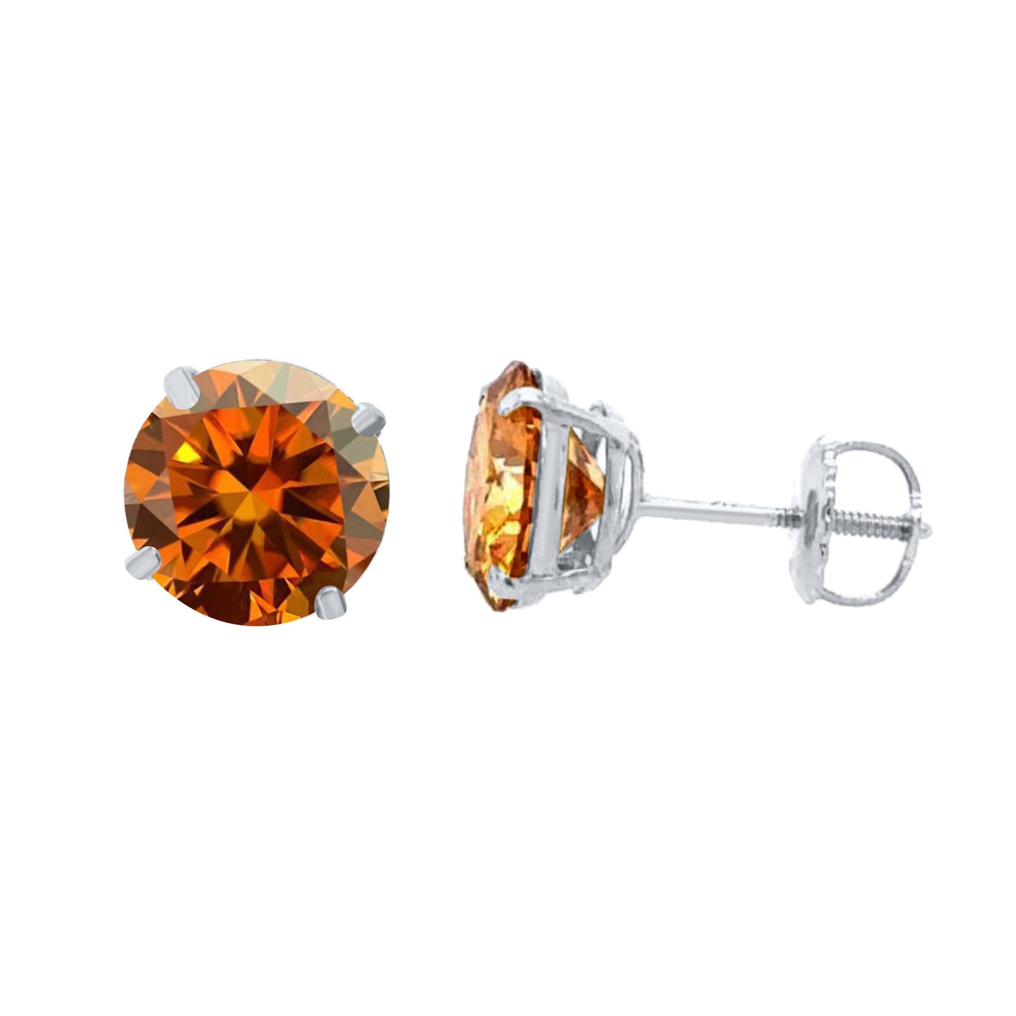 14K Gold Round Orange Moissanite Stud Earrings with Screw Back, GRA Certified D-VVS1 Clarity Mauli Jewels