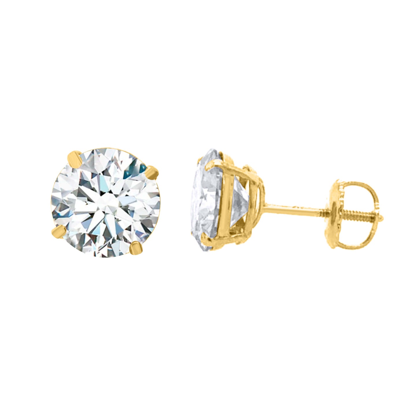 14K Gold Round Moissanite Screw Back Stud Earrings in VVS1 Color, GRA Certified D Mauli Jewels