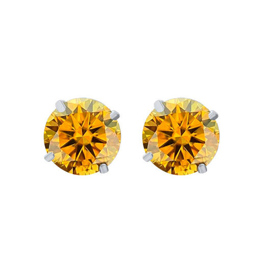Mauli Jewels Women's 1/2 Ct Round Yellow Moissanite Diamond Stud Earrings in 14K Gold with Screw Back, 4MM