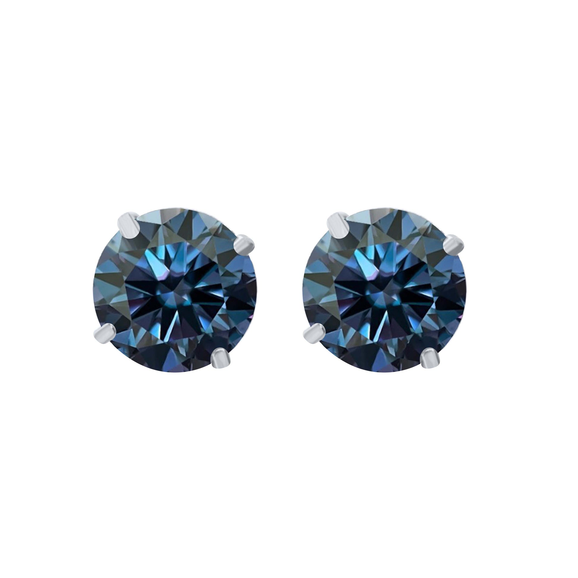 14K Gold Round Blue Moissanite Stud Earrings with Screw Back, GRA Certified D-VVS1 Clarity Mauli Jewels