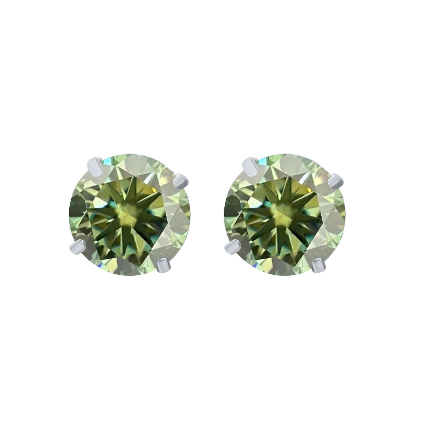 14K Gold Round Green Moissanite Stud Earrings with Screw Back, GRA Certified D-VVS1 Clarity Mauli Jewels