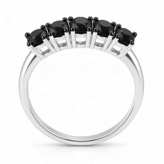 1.00 Carat Natural Black Diamond Five-Stone Engagement Wedding Ring in 10K Solid Rose, White, or Yellow Gold