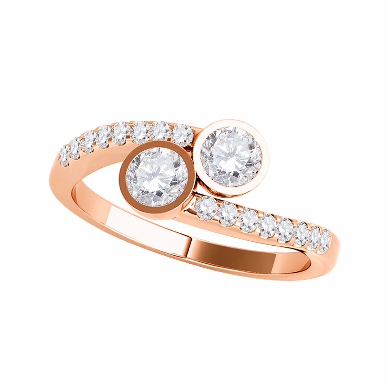 1/2 Carat Natural Diamond Two-Stone Engagement Wedding Ring for Women in 14K Rose, White, or Yellow Gold - Mauli Jewels