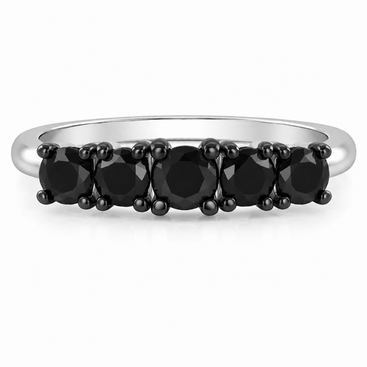 1.00 Carat Natural Black Diamond Five-Stone Engagement Wedding Ring in 10K Solid Rose, White, or Yellow Gold