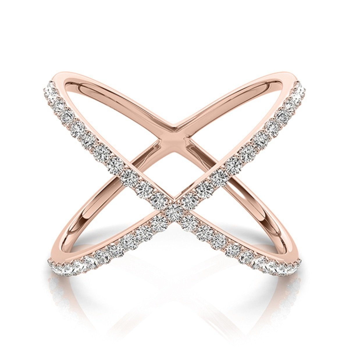 MauliJewels 0.50 Carat Criss Cross Diamond Fashion Ring prong 10K White/Rose/Yellow Gold Mauli Jewels