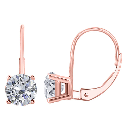 Mauli Jewels 0.40 Carat Lab-Grown Round Brilliant Cut White Diamond Leverback Earring for Women in 14K Gold, 4-Prong Setting