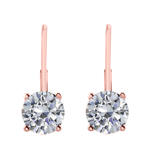 Mauli Jewels 0.40 Carat Lab-Grown Round Brilliant Cut White Diamond Leverback Earring for Women in 14K Gold, 4-Prong Setting