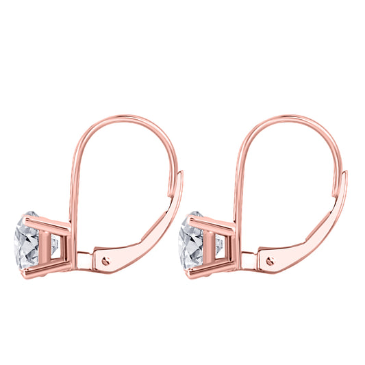 Mauli Jewels 0.50 Carat Lab-Grown Round Brilliant Cut White Diamond Leverback Earring for Women in 14K Gold, 4-Prong Setting