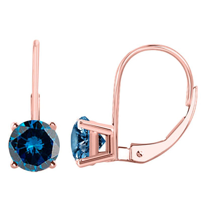 Blue Diamond Dangle Drop Leverback Earrings For Women In 14K White Yellow & Rose Gold