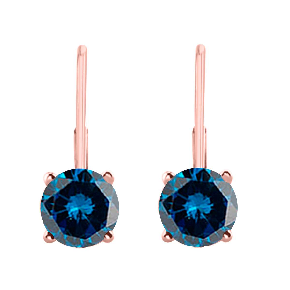 Blue Diamond Dangle Drop Leverback Earrings For Women In 14K White Yellow & Rose Gold