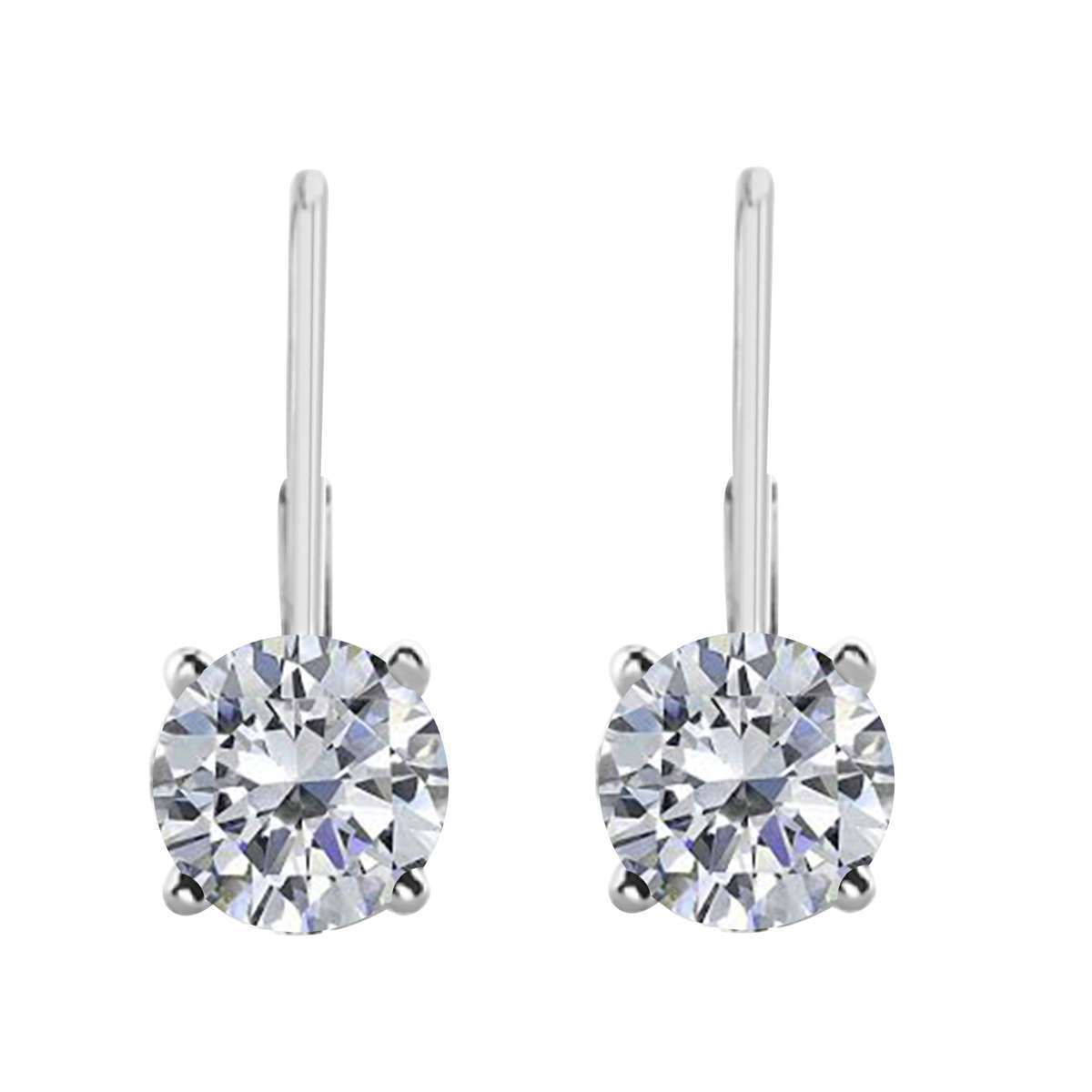 0.20 Carat Round Diamond Leverback Earrings For Women In 14K White & Yellow Gold