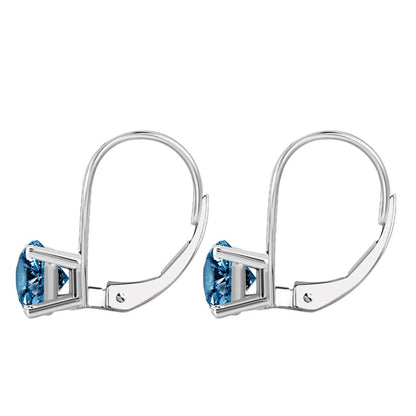 0.20 Carat Natural Blue Diamond Prong Set Dangle Leverback Earrings For Women In 14K White & Yellow Gold