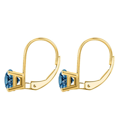 Blue Diamond Dangle Drop Leverback Earrings For Women In 14K White Yellow & Rose Gold