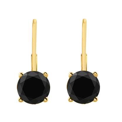 2.00 - 0.20 Carat Natural Black Diamond Prong Set Leverback Earrings For Women In 14K White & Yellow Gold Mauli Jewels