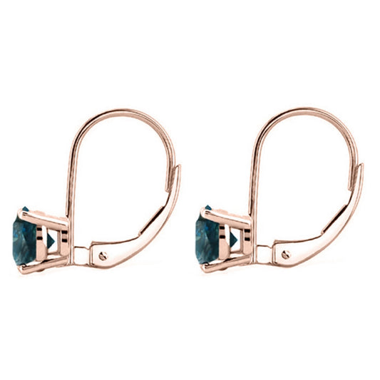 Mauli Jewels 0.60 Carat 3-Prong Round Blue Natural Diamond Martini Leverback Earrings for Women in 14K Gold