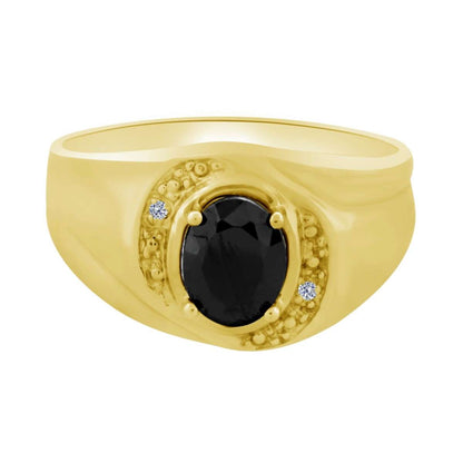 0.95 Carat Natural Diamond Oval Shape Onyx Prong Set Rings For Men's In 10K White & Yellow Gold