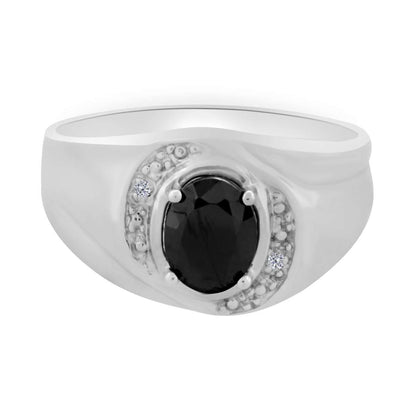 0.95 Carat Natural Diamond Oval Shape Onyx Prong Set Rings For Men's In 10K White & Yellow Gold