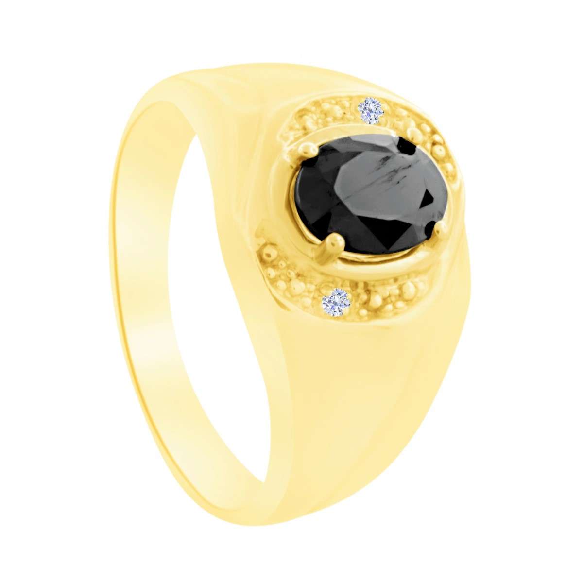 0.95 Carat Natural Diamond Oval Shape Onyx Prong Set Rings For Men's In 10K White & Yellow Gold