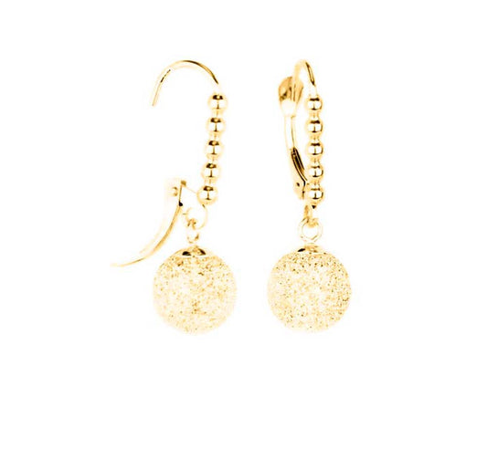 14K Yellow Gold Dangle Laser Cut Ball Lever Back Earrings Mauli Jewels