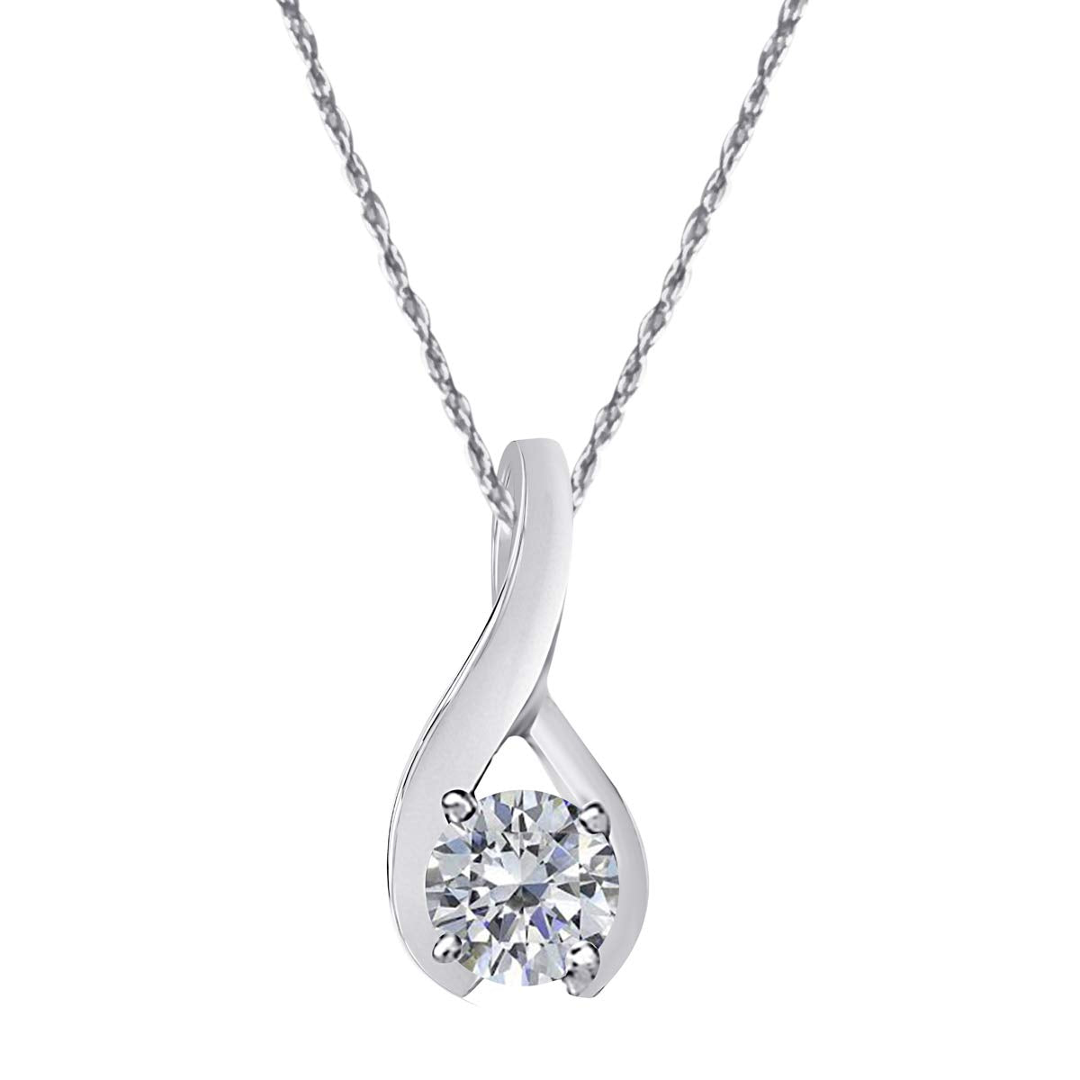 MauliJewels Engagement Necklace for Women 1/2 Carat Interwined Design Solitaire Diamond Pendant 4-prong 14K White Gold With 18'' Chain Mauli Jewels