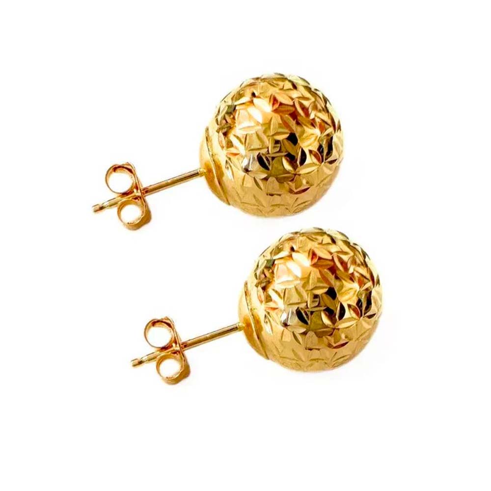 14K Solid Yellow Gold Butterfly Push-Back Earrings with Diamond-Cut Ball earring Mauli Jewels