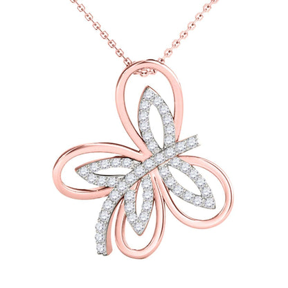 MauliJewels Diamond Pendant Necklace For Women 0.25 Carat Round Diamond Butterfly Animal Design Pendant Necklace In 10K Rose White Yellow Gold With 18" 925 Sterling Silver Box Chain Mauli Jewels