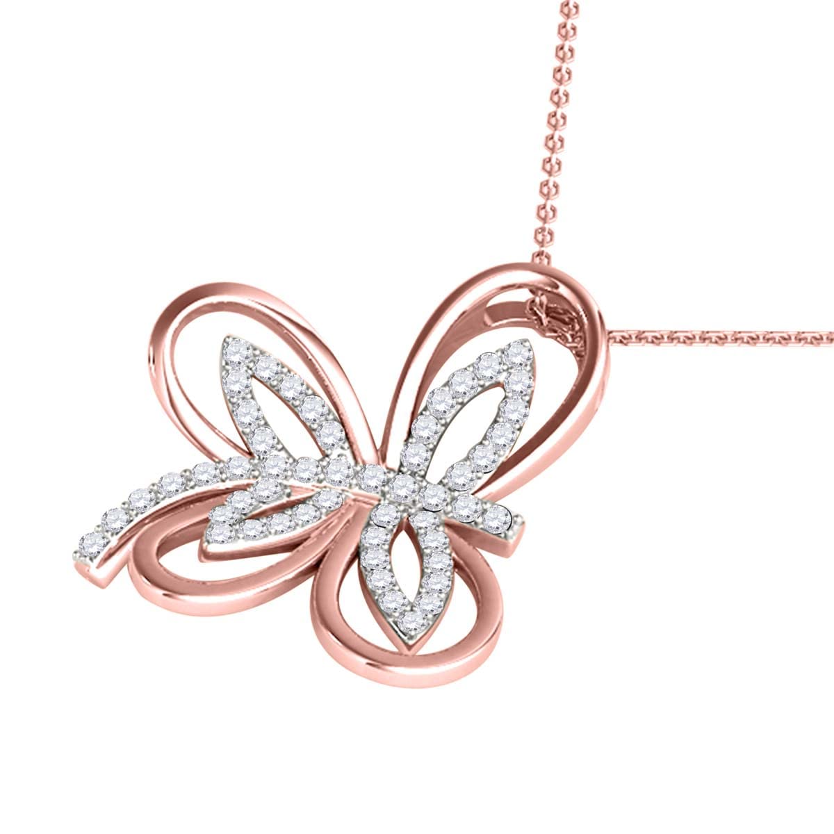 MauliJewels Diamond Pendant Necklace For Women 0.25 Carat Round Diamond Butterfly Animal Design Pendant Necklace In 10K Rose White Yellow Gold With 18" 925 Sterling Silver Box Chain Mauli Jewels