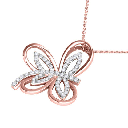 MauliJewels Diamond Pendant Necklace For Women 0.25 Carat Round Diamond Butterfly Animal Design Pendant Necklace In 10K Rose White Yellow Gold With 18" 925 Sterling Silver Box Chain Mauli Jewels