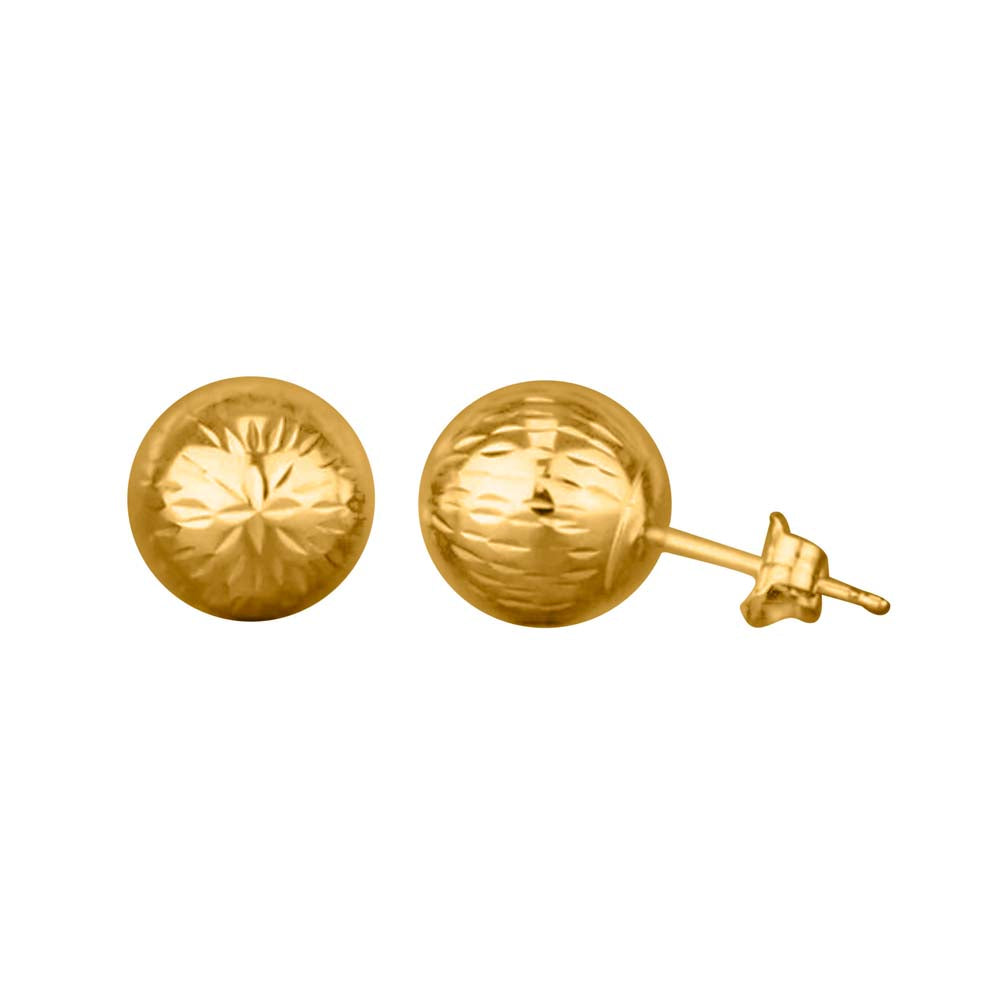 Solid 14K Yellow Gold Butterfly Earrings with Diamond Cut Ball Studs Mauli Jewels